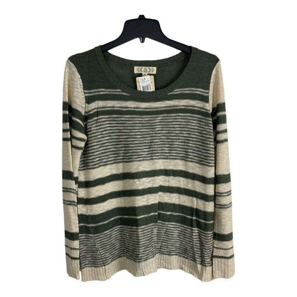 Pink Rose Womens Sweater Size XL Green Striped Long Sleeve Light Weight NEW
